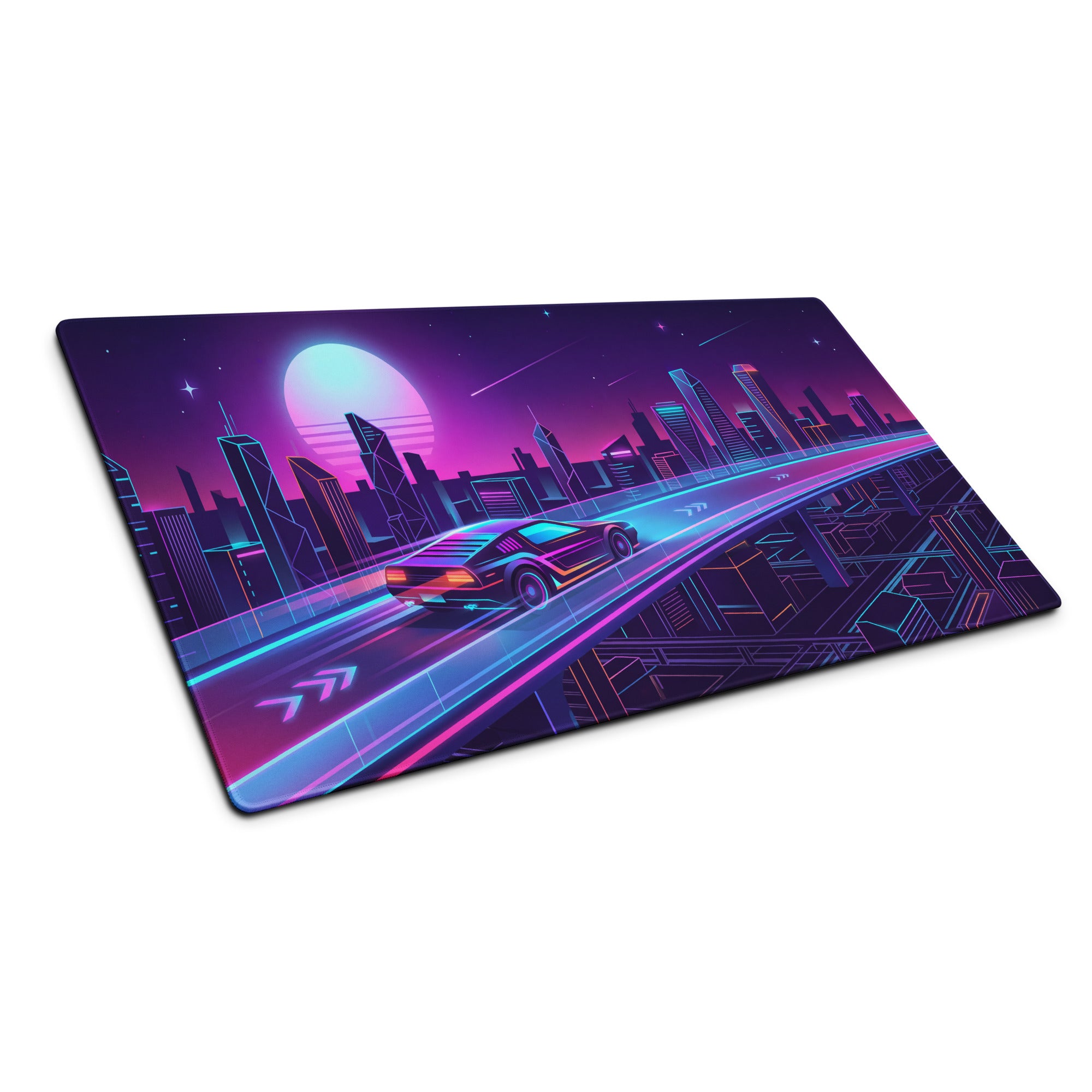 Vaporwave Neon City Mouse Pad - City Neon Purple Pink Blue Gaming Desk Vaporwave Retro Mood Synthwave Decor Digital Art