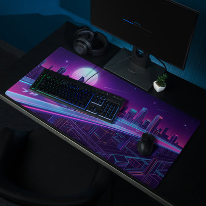 Vaporwave Neon City Mouse Pad - City Neon Purple Pink Blue Gaming Desk Vaporwave Retro Mood Synthwave Decor Digital Art
