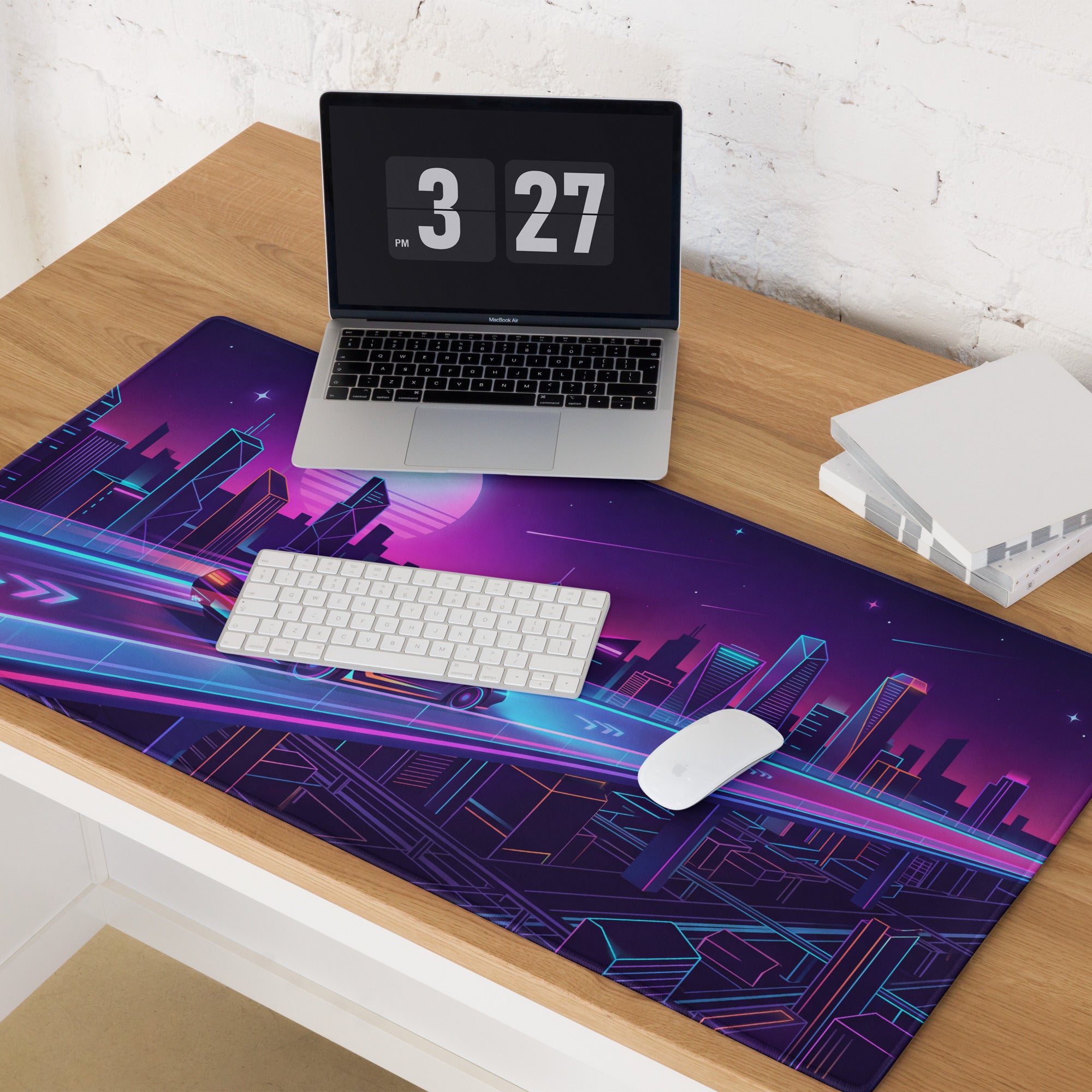 Vaporwave Neon City Mouse Pad - City Neon Purple Pink Blue Gaming Desk Vaporwave Retro Mood Synthwave Decor Digital Art