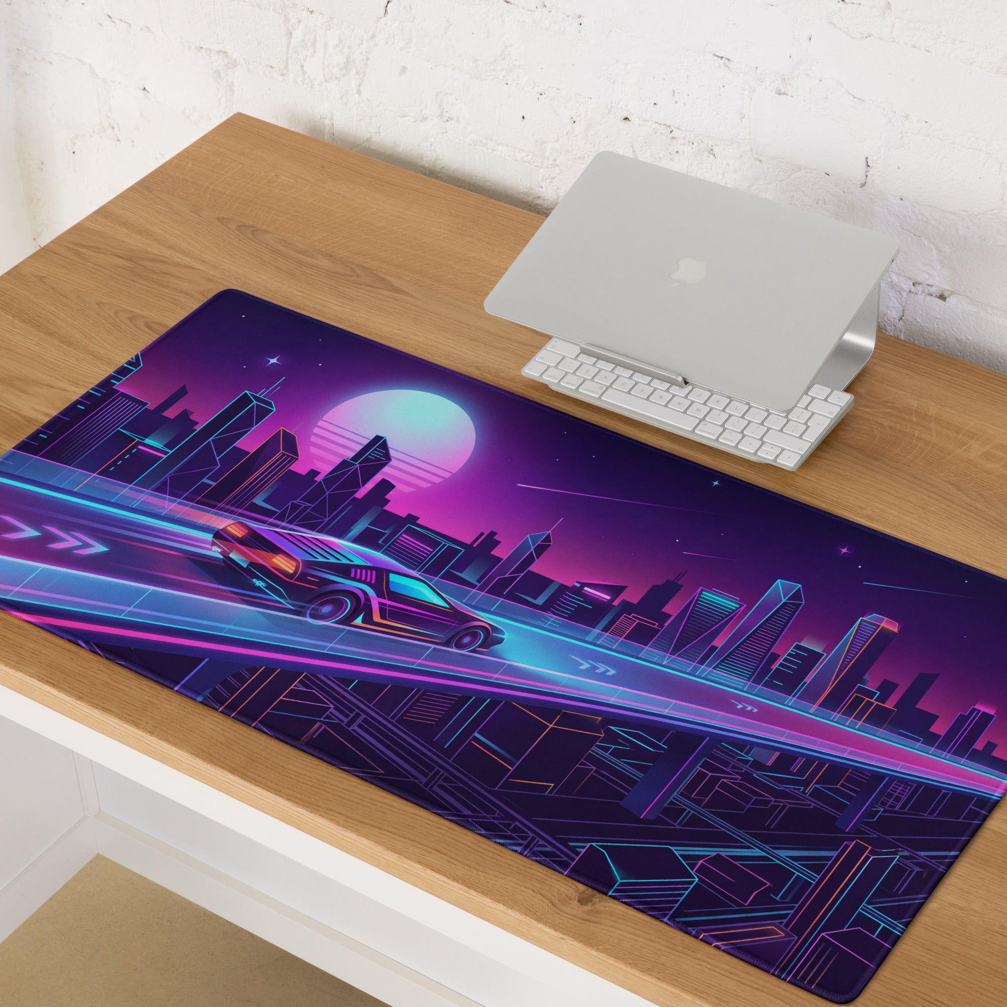 Vaporwave Neon City Mouse Pad - City Neon Purple Pink Blue Gaming Desk Vaporwave Retro Mood Synthwave Decor Digital Art