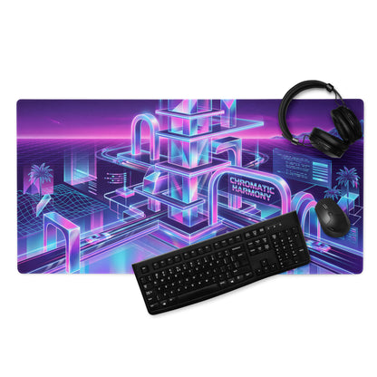 Vaporwave Neon Gaming Mouse Pad - Neon Purple Pink Blue Desktop Setup Vaporwave Retro Futurism Desk Mat Digital Art