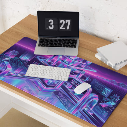 Vaporwave Neon Gaming Mouse Pad - Neon Purple Pink Blue Desktop Setup Vaporwave Retro Futurism Desk Mat Digital Art