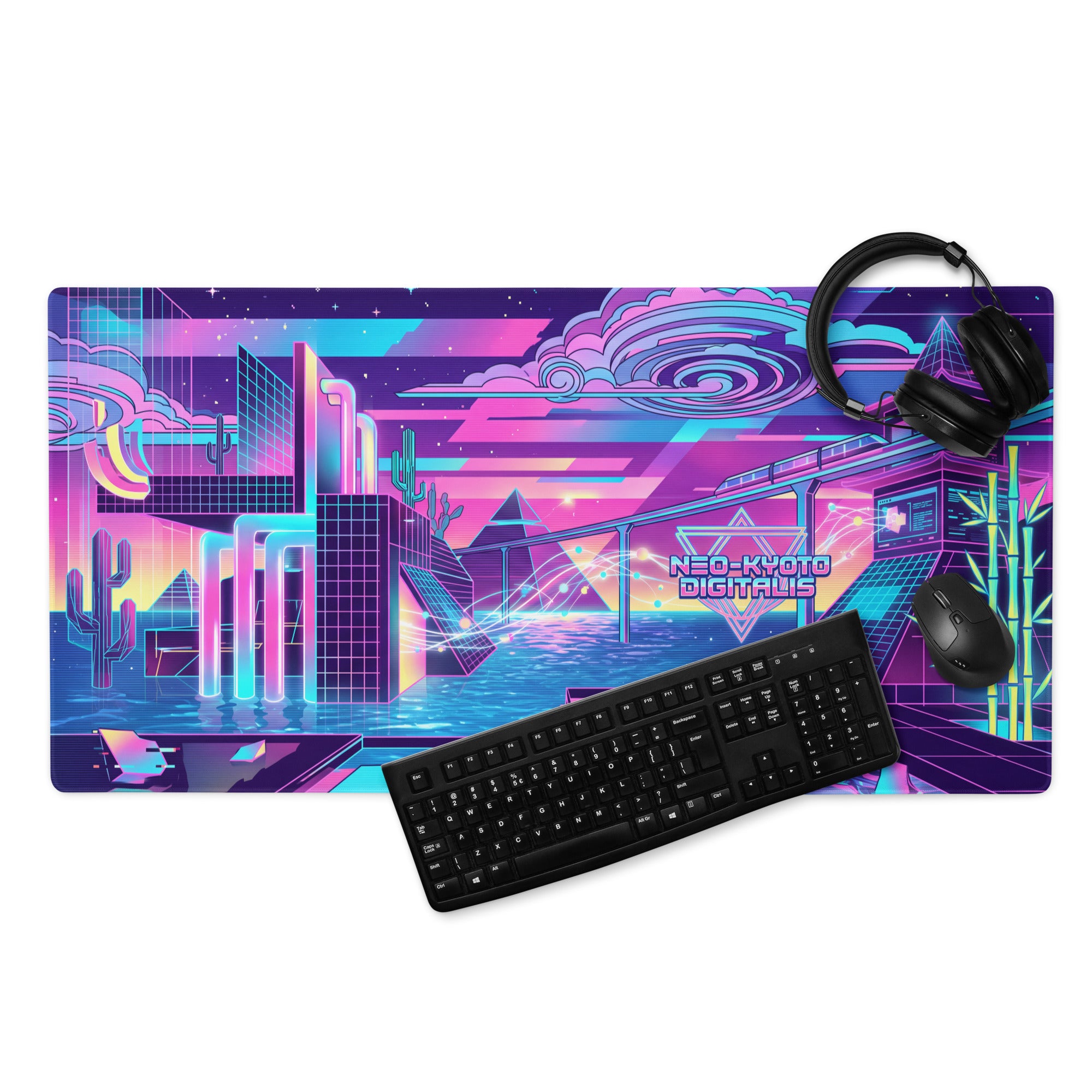 Neo Neon Vaporwave Mouse Pad - Gaming Mouse Pad Neon Pink Purple Blue Desk Setup Vaporwave