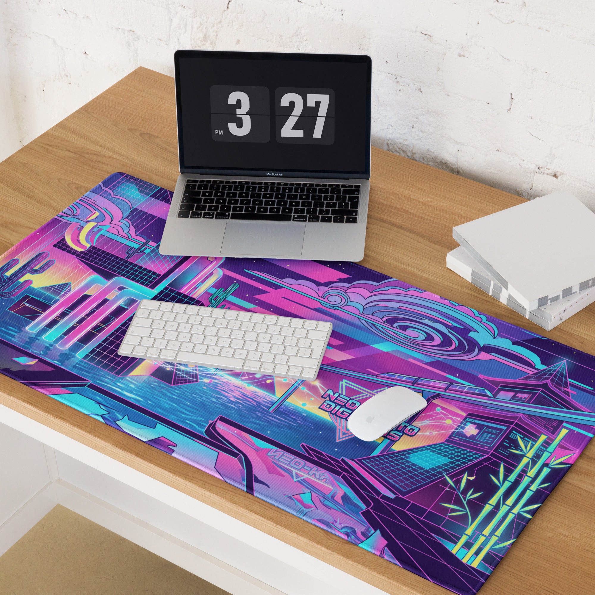 Neo Neon Vaporwave Mouse Pad - Gaming Mouse Pad Neon Pink Purple Blue Desk Setup Vaporwave
