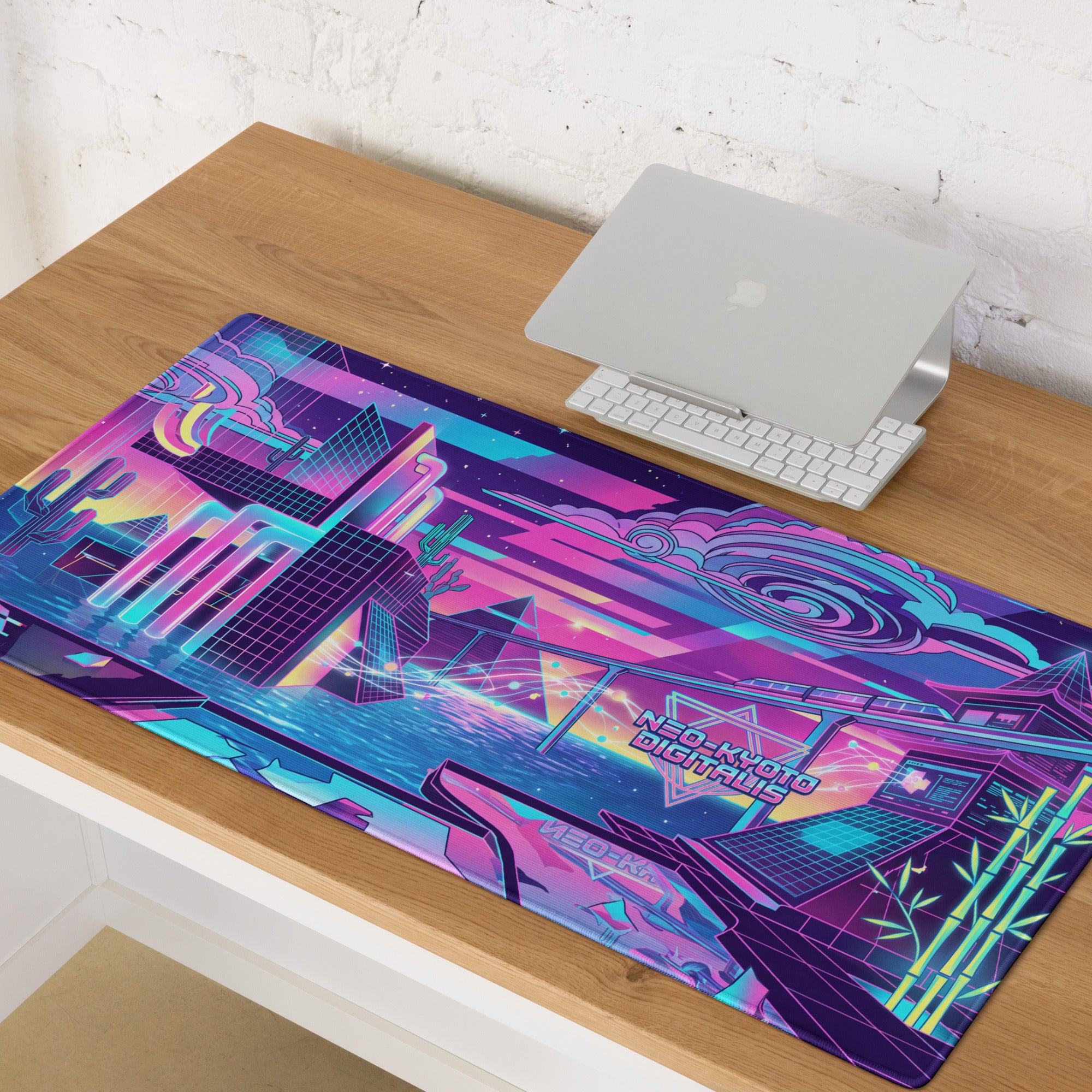 Neo Neon Vaporwave Mouse Pad - Gaming Mouse Pad Neon Pink Purple Blue Desk Setup Vaporwave
