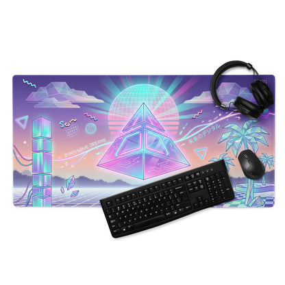 Vaporwave Neon Gaming Pad - Gaming Mouse Pad Neon Purple Pink Desk Neon Dreamy Retro Wave Gamer Accessory Digital Art