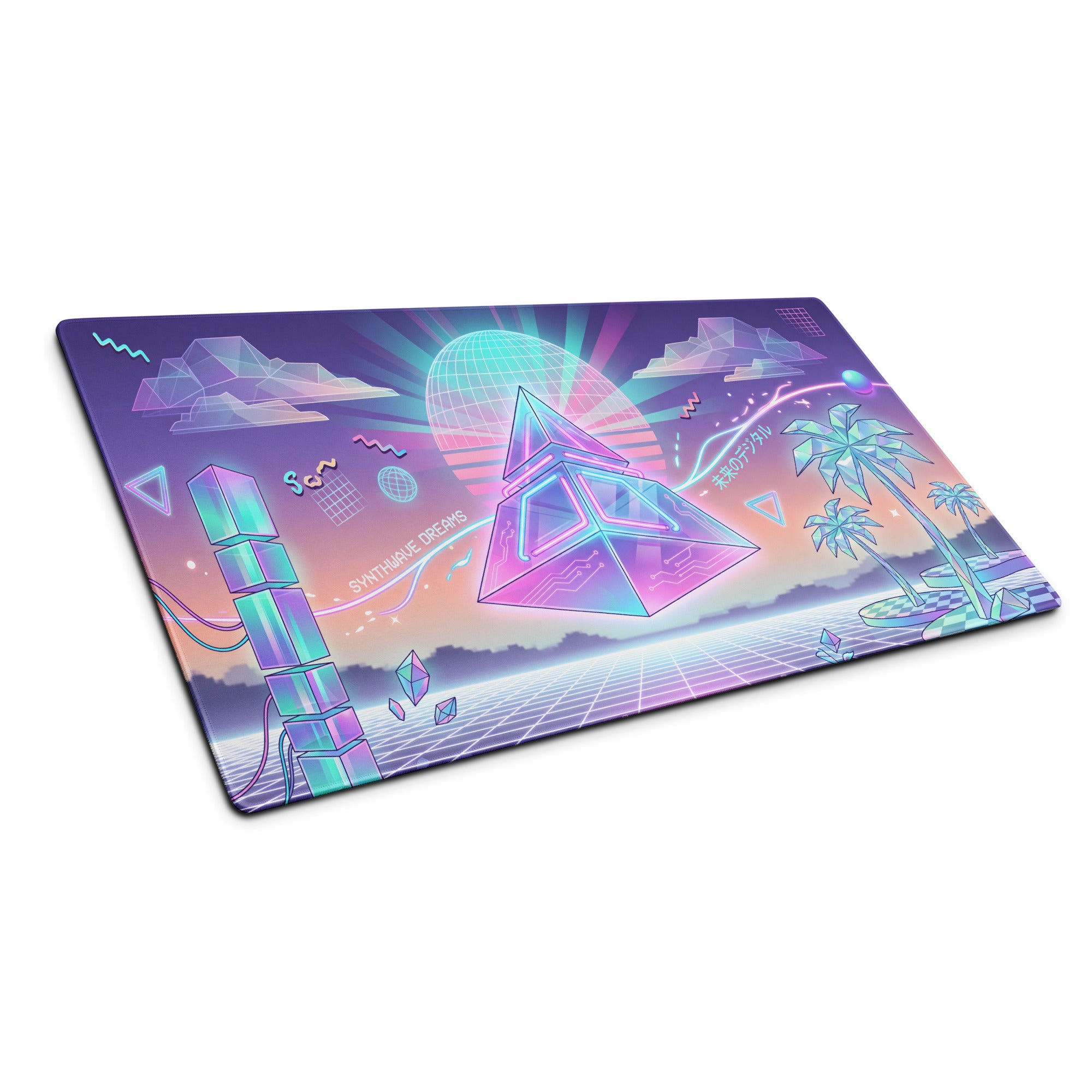 Vaporwave Neon Gaming Pad - Gaming Mouse Pad Neon Purple Pink Desk Neon Dreamy Retro Wave Gamer Accessory Digital Art