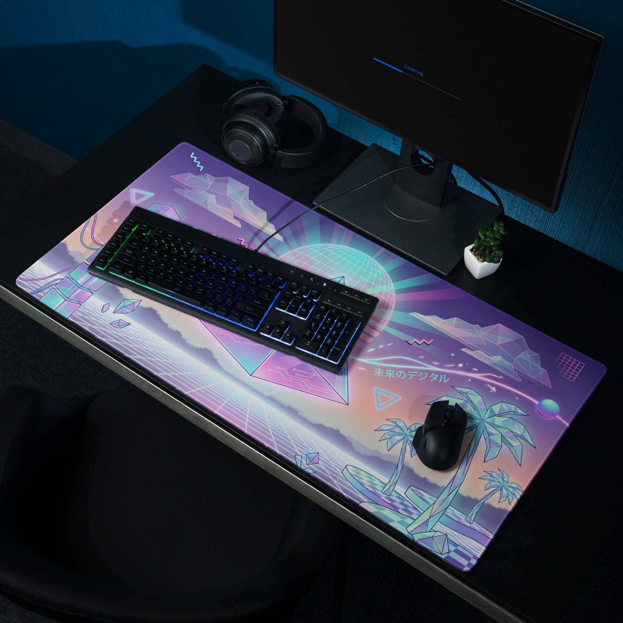 Vaporwave Neon Gaming Pad - Gaming Mouse Pad Neon Purple Pink Desk Neon Dreamy Retro Wave Gamer Accessory Digital Art