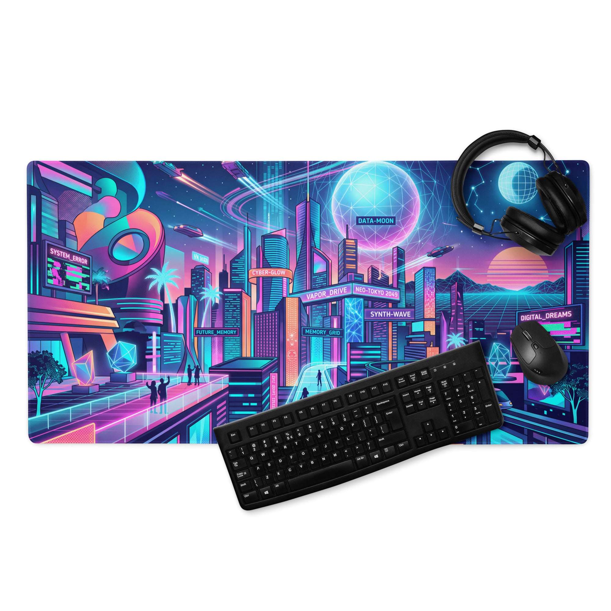 Neon Vaporwave City Mouse Pad - Gaming Mouse Pad Neon Pink Blue Desk Vaporwave Mood Energetic Futuristic Niche Tech Gear