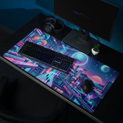 Neon Vaporwave City Mouse Pad - Gaming Mouse Pad Neon Pink Blue Desk Vaporwave Mood Energetic Futuristic Niche Tech Gear