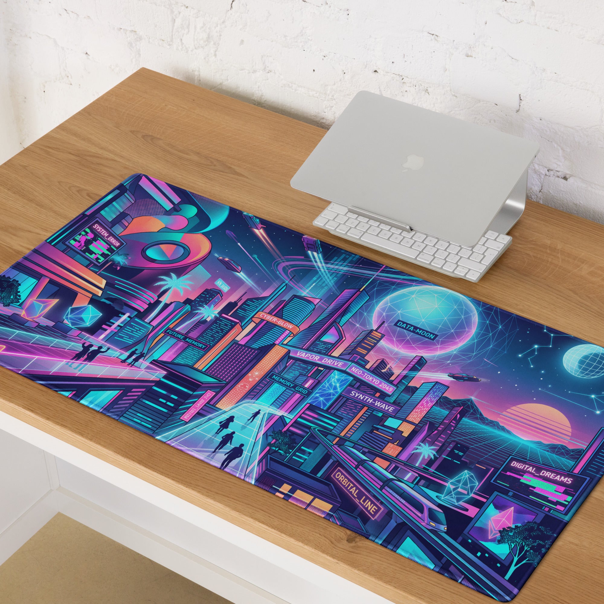 Neon Vaporwave City Mouse Pad - Gaming Mouse Pad Neon Pink Blue Desk Vaporwave Mood Energetic Futuristic Niche Tech Gear