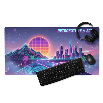 Neon Vaporwave City Mouse Pad - Mouse Pad Neon Purple Aqua Desk Vaporwave Retro Futurism Cyberpunk Vaporwave Digital Art