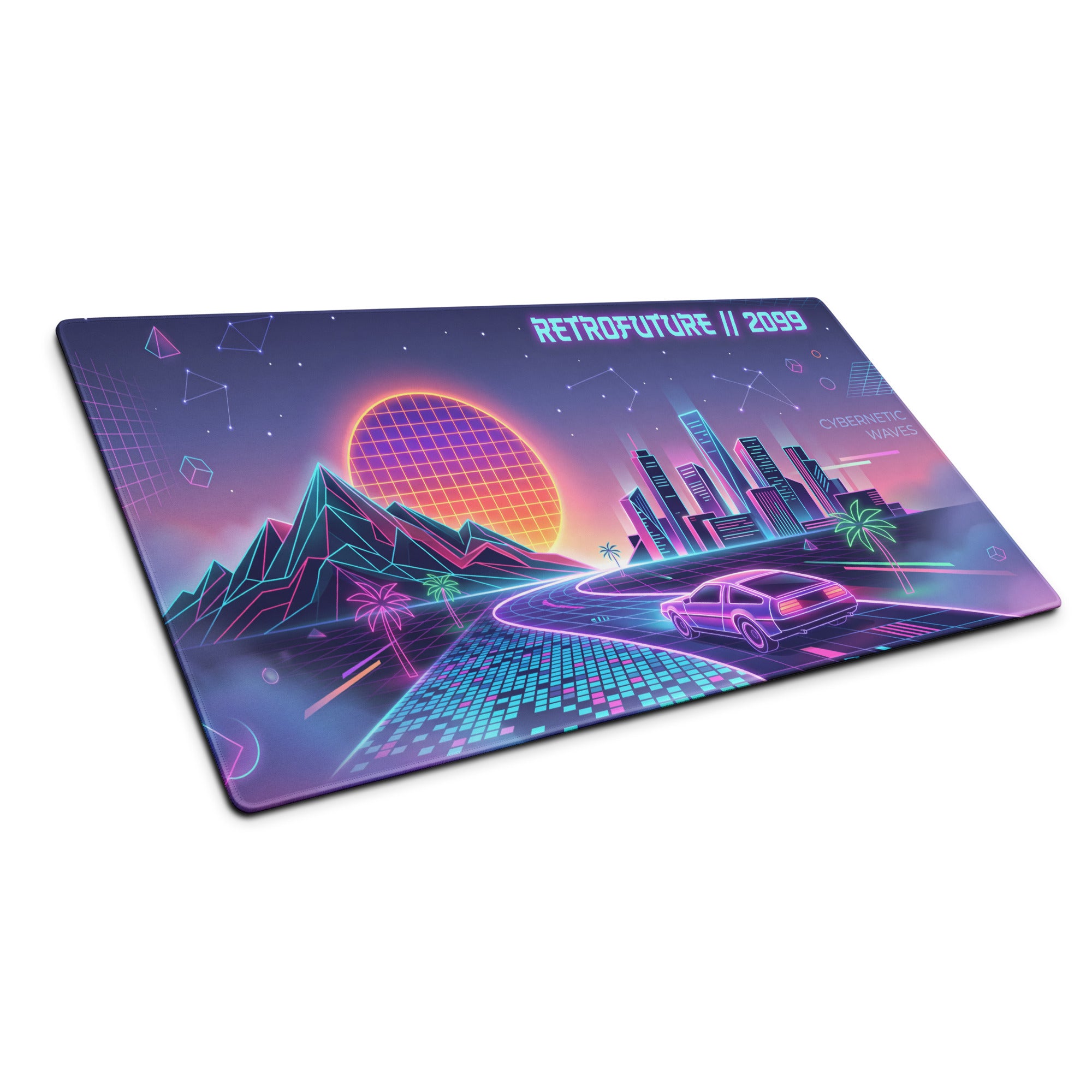 Neon Vaporwave City Mouse Pad - Mouse Pad Neon Purple Aqua Desk Vaporwave Retro Futurism Cyberpunk Vaporwave Digital Art