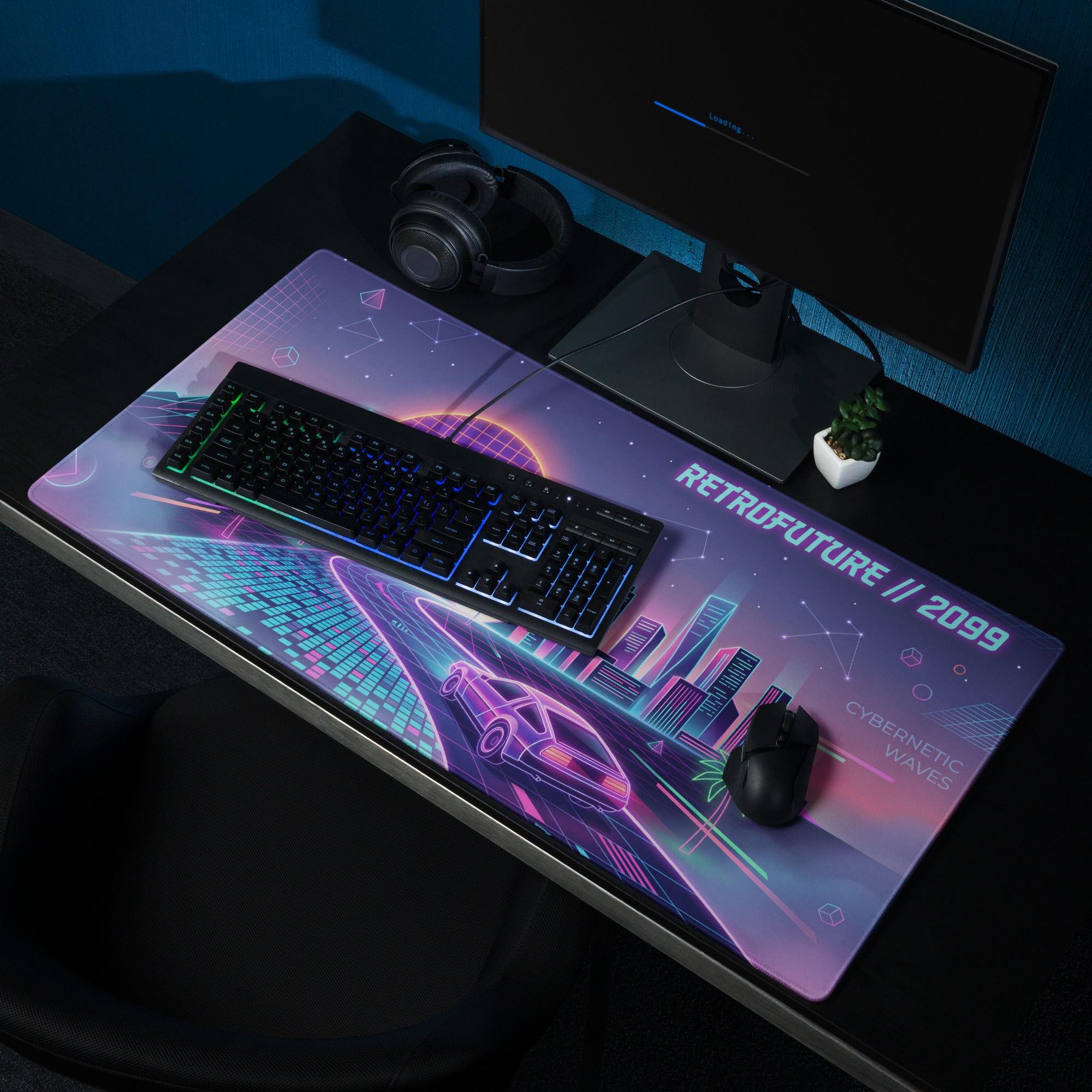 Neon Vaporwave City Mouse Pad - Mouse Pad Neon Purple Aqua Desk Vaporwave Retro Futurism Cyberpunk Vaporwave Digital Art