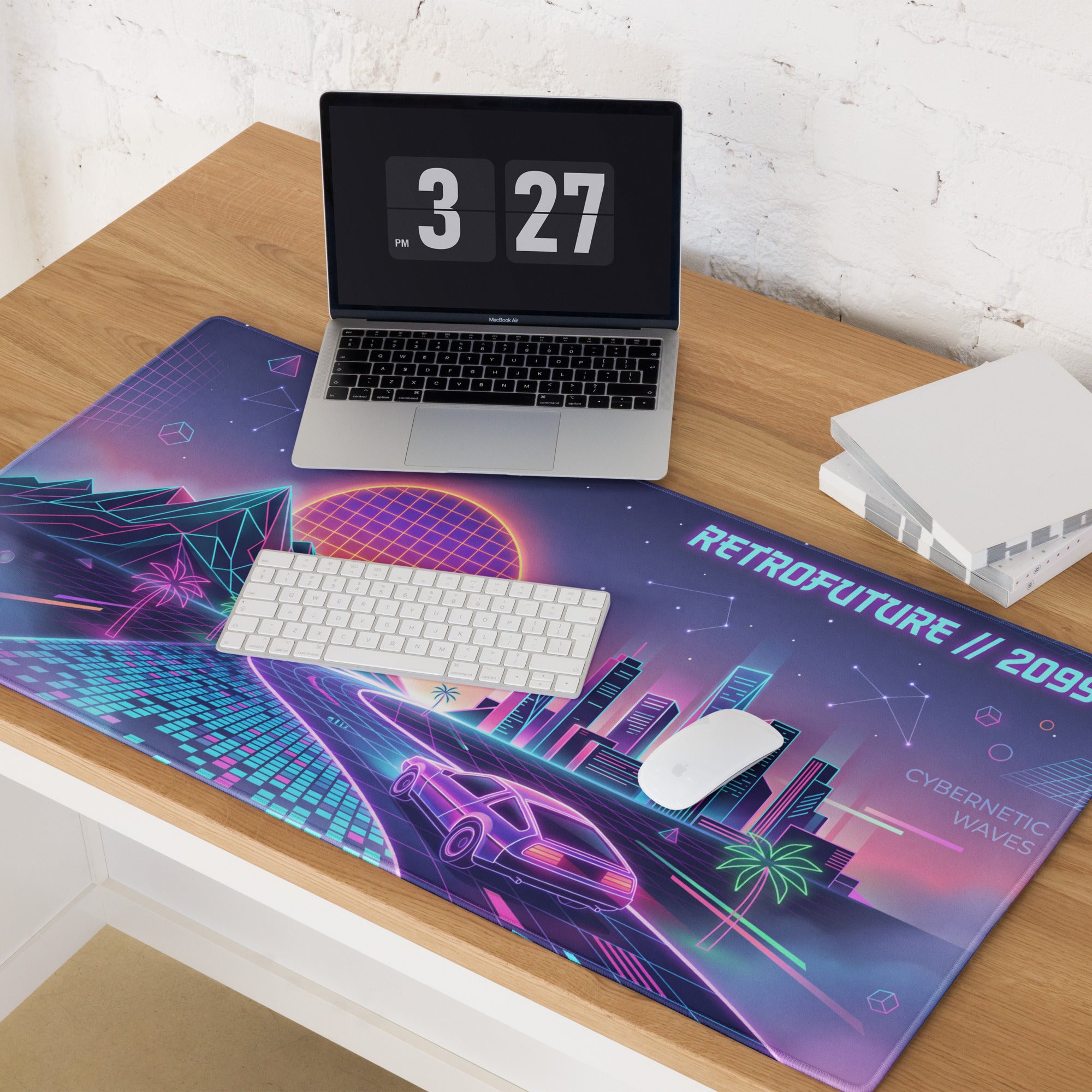 Neon Vaporwave City Mouse Pad - Mouse Pad Neon Purple Aqua Desk Vaporwave Retro Futurism Cyberpunk Vaporwave Digital Art