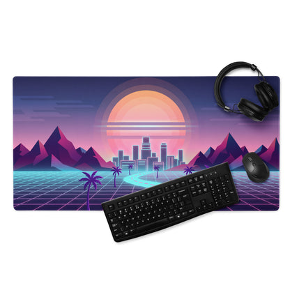 Vaporwave Neon Sunset Mouse Pad - Gaming Mouse Pad Neon Pink Purple For Desk Retro Futurism Neon Aesthetic Non Slip