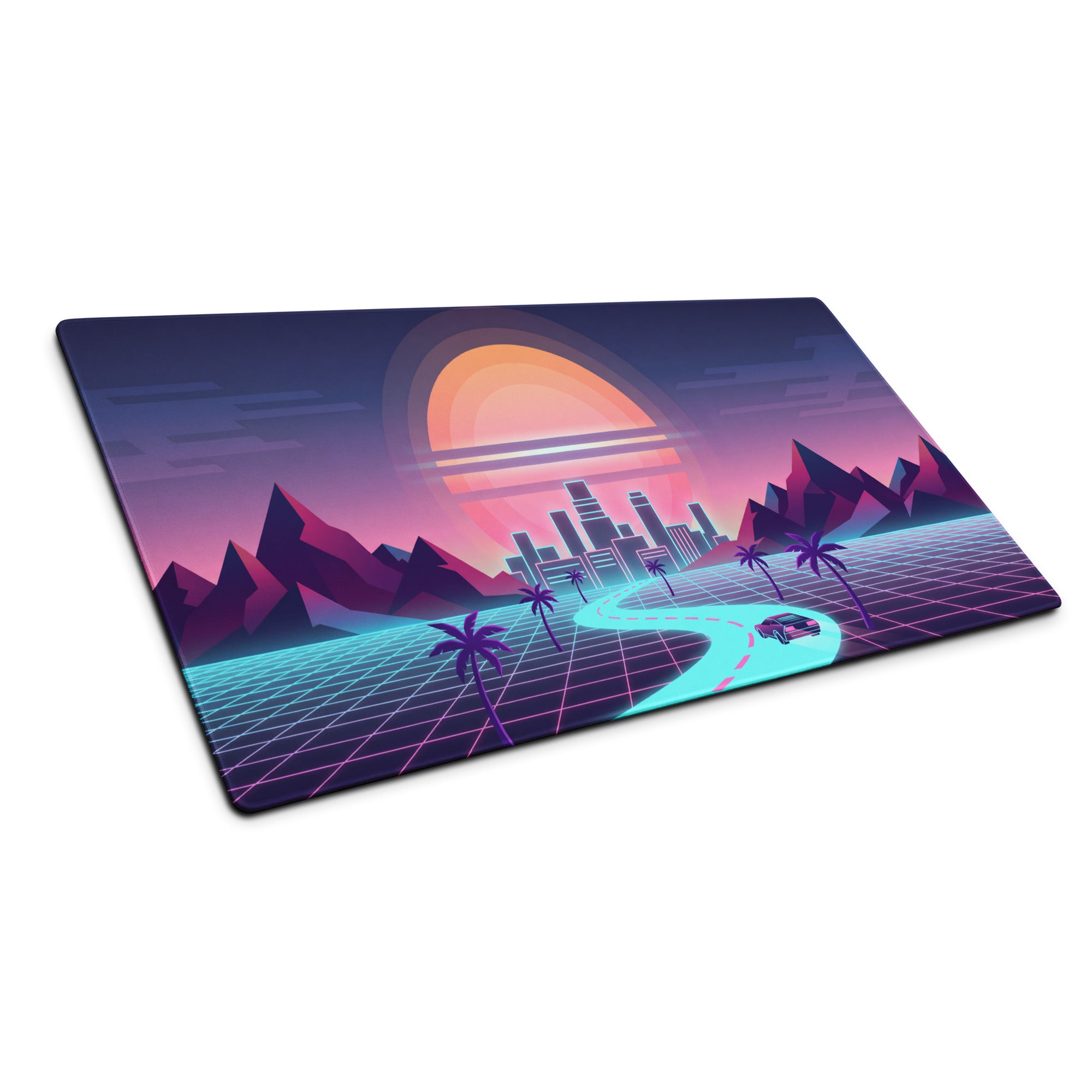 Vaporwave Neon Sunset Mouse Pad - Gaming Mouse Pad Neon Pink Purple For Desk Retro Futurism Neon Aesthetic Non Slip