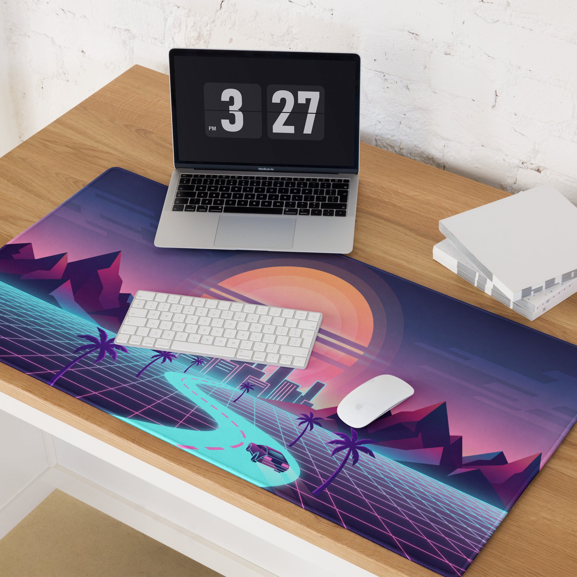 Vaporwave Neon Sunset Mouse Pad - Gaming Mouse Pad Neon Pink Purple For Desk Retro Futurism Neon Aesthetic Non Slip