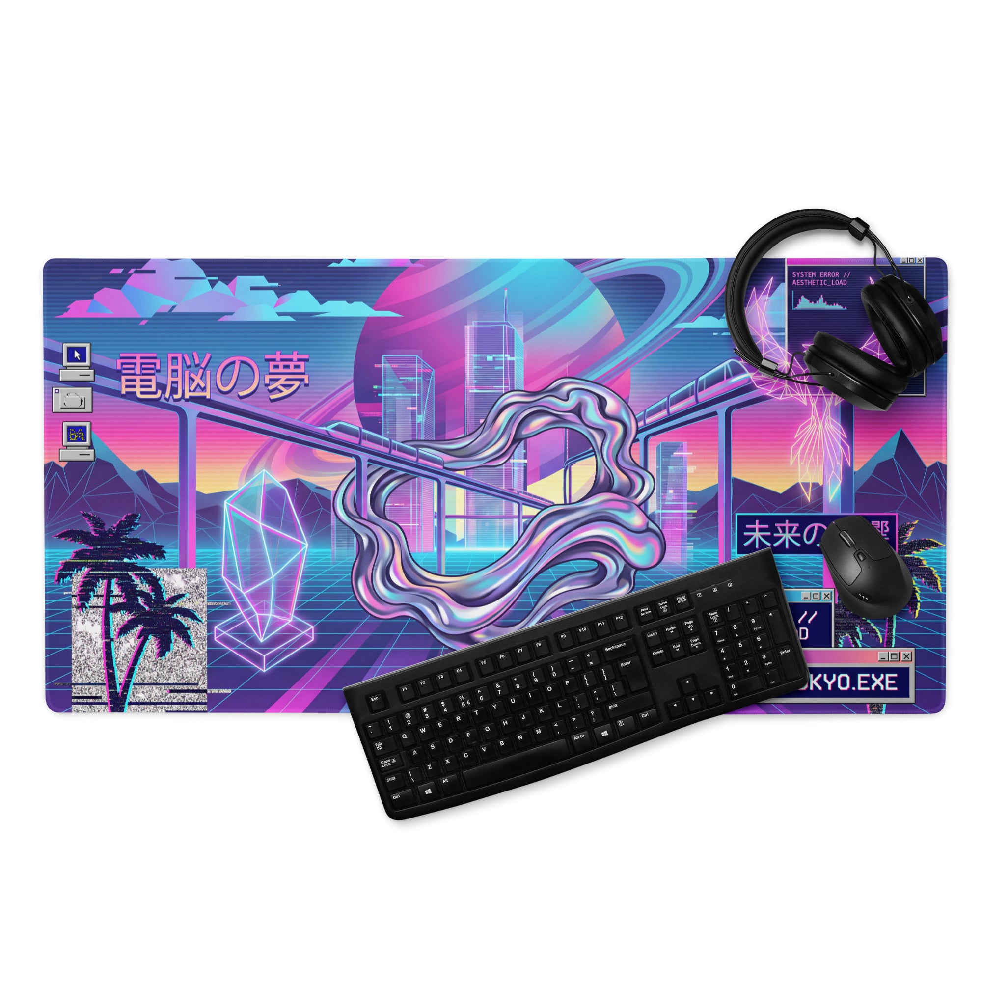 Vaporwave Neon Gaming Mouse Pad - Vaporwave Neon Mouse Pad Purple Pink Blue Gaming Desk Retro Dreamy Mood Digital Desktop