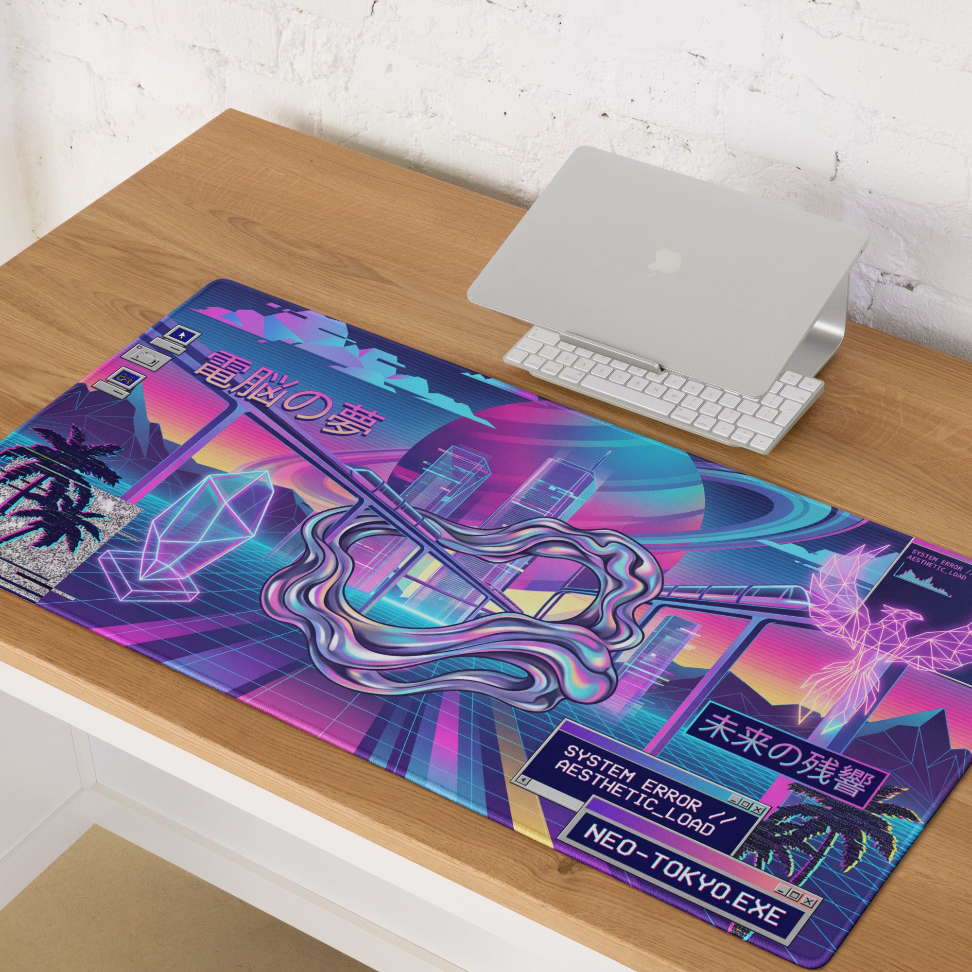 Vaporwave Neon Gaming Mouse Pad - Vaporwave Neon Mouse Pad Purple Pink Blue Gaming Desk Retro Dreamy Mood Digital Desktop