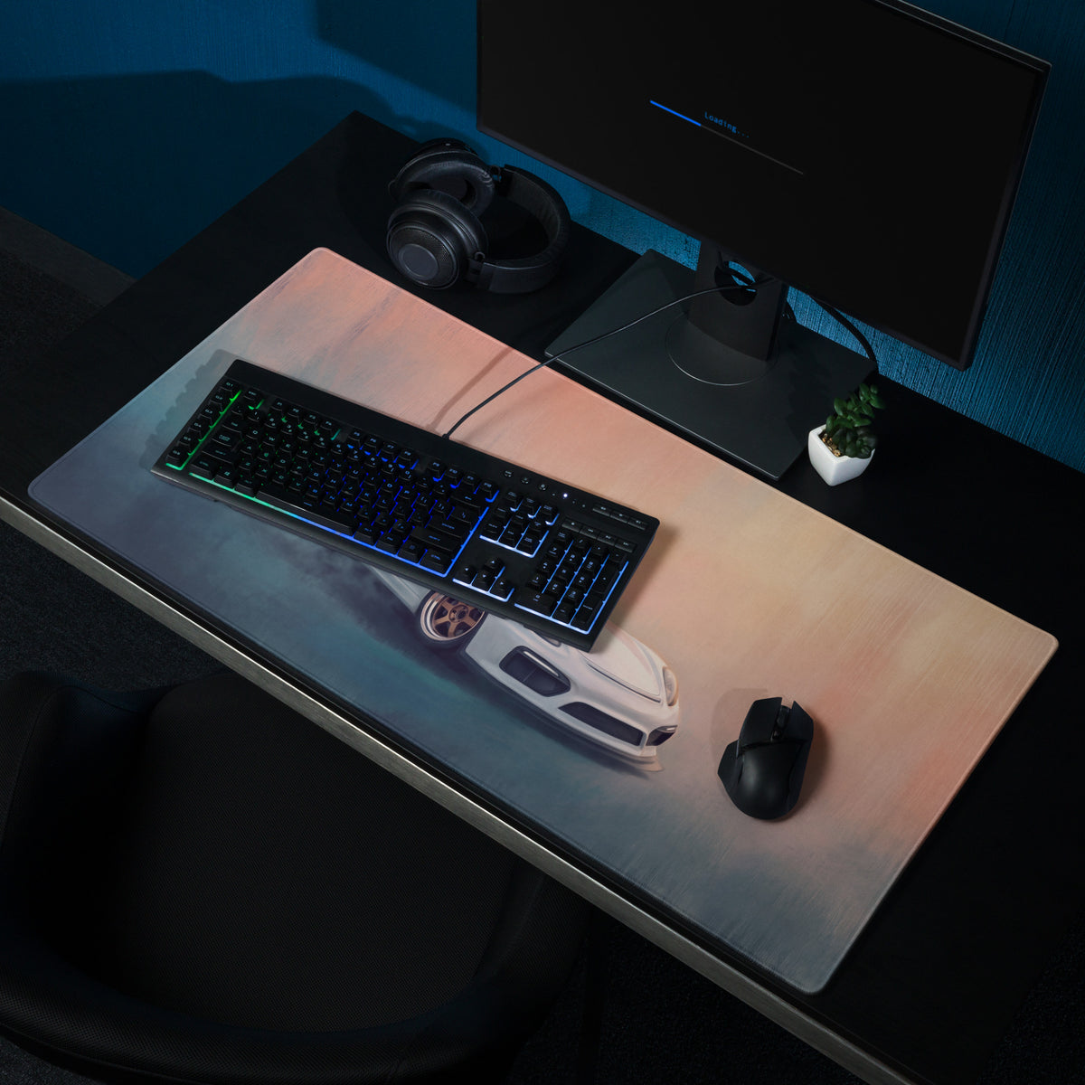 Porsche Cayman GT4 Inspired White & Orange Track Edition Desk Mat – Low-Friction Cloth Setup Mousepad