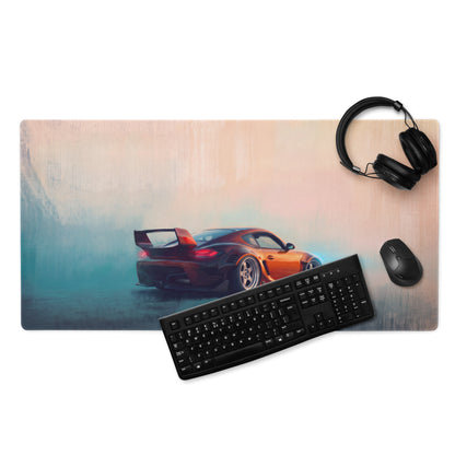 Porsche Cayman Inspired Metallic Orange Widebody Desk Pad – Extended Non-Slip PC Mouse Mat