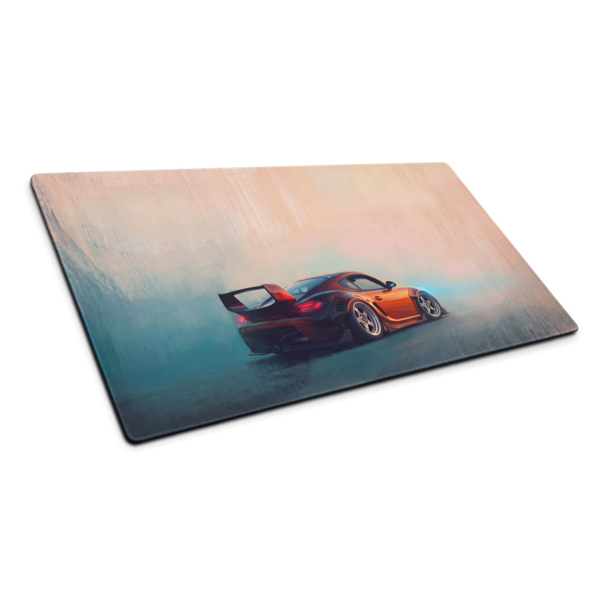 Porsche Cayman Inspired Metallic Orange Widebody Desk Pad – Extended Non-Slip PC Mouse Mat