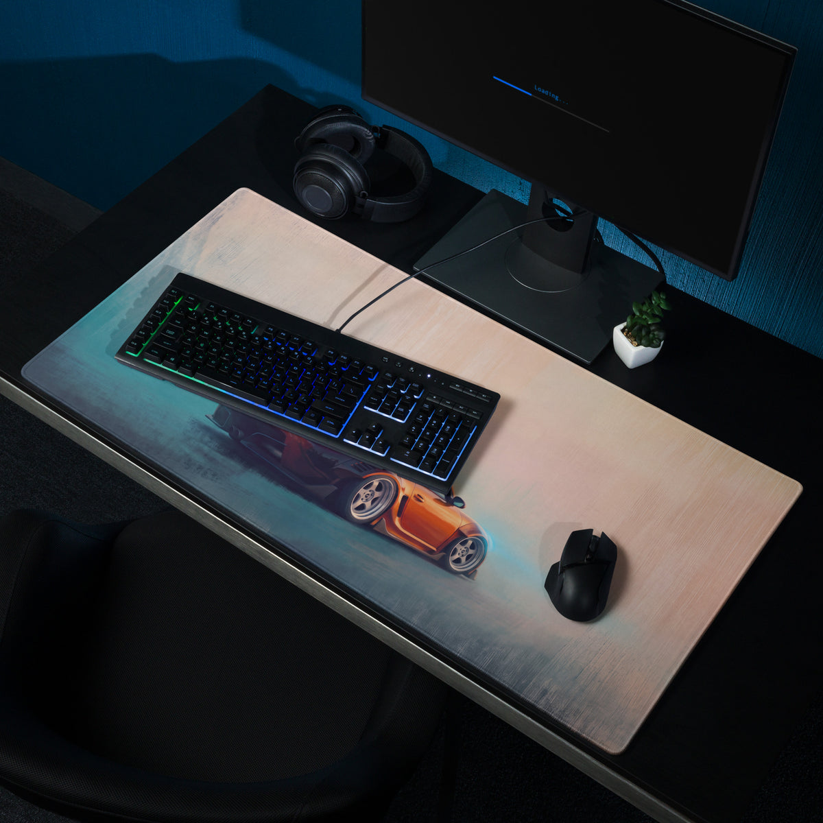 Porsche Cayman Inspired Metallic Orange Widebody Desk Pad – Extended Non-Slip PC Mouse Mat