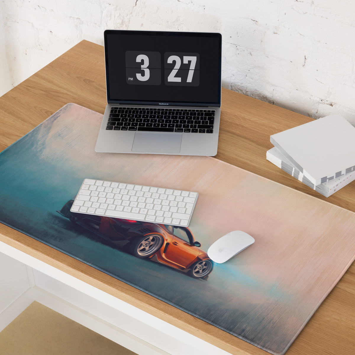 Porsche Cayman Inspired Metallic Orange Widebody Desk Pad – Extended Non-Slip PC Mouse Mat