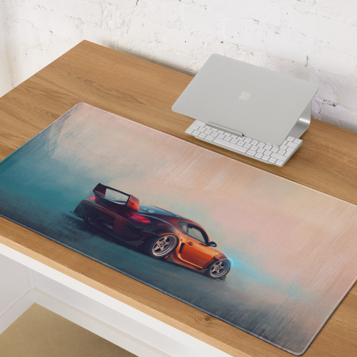 Porsche Cayman Inspired Metallic Orange Widebody Desk Pad – Extended Non-Slip PC Mouse Mat