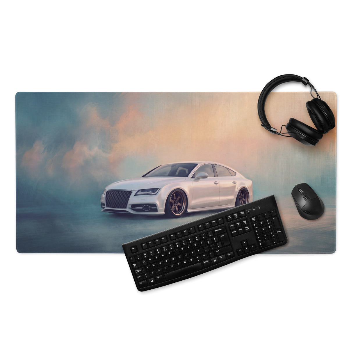 Audi A7 Inspired Pearl White Stance Desk Pad – Ultra-Glide Stitched Edge Gaming Mouse Mat