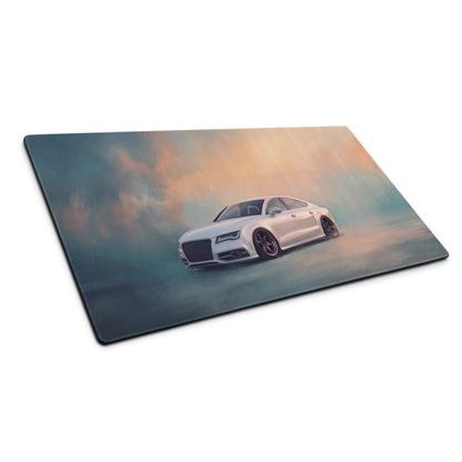 Audi A7 Inspired Pearl White Stance Desk Pad – Ultra-Glide Stitched Edge Gaming Mouse Mat