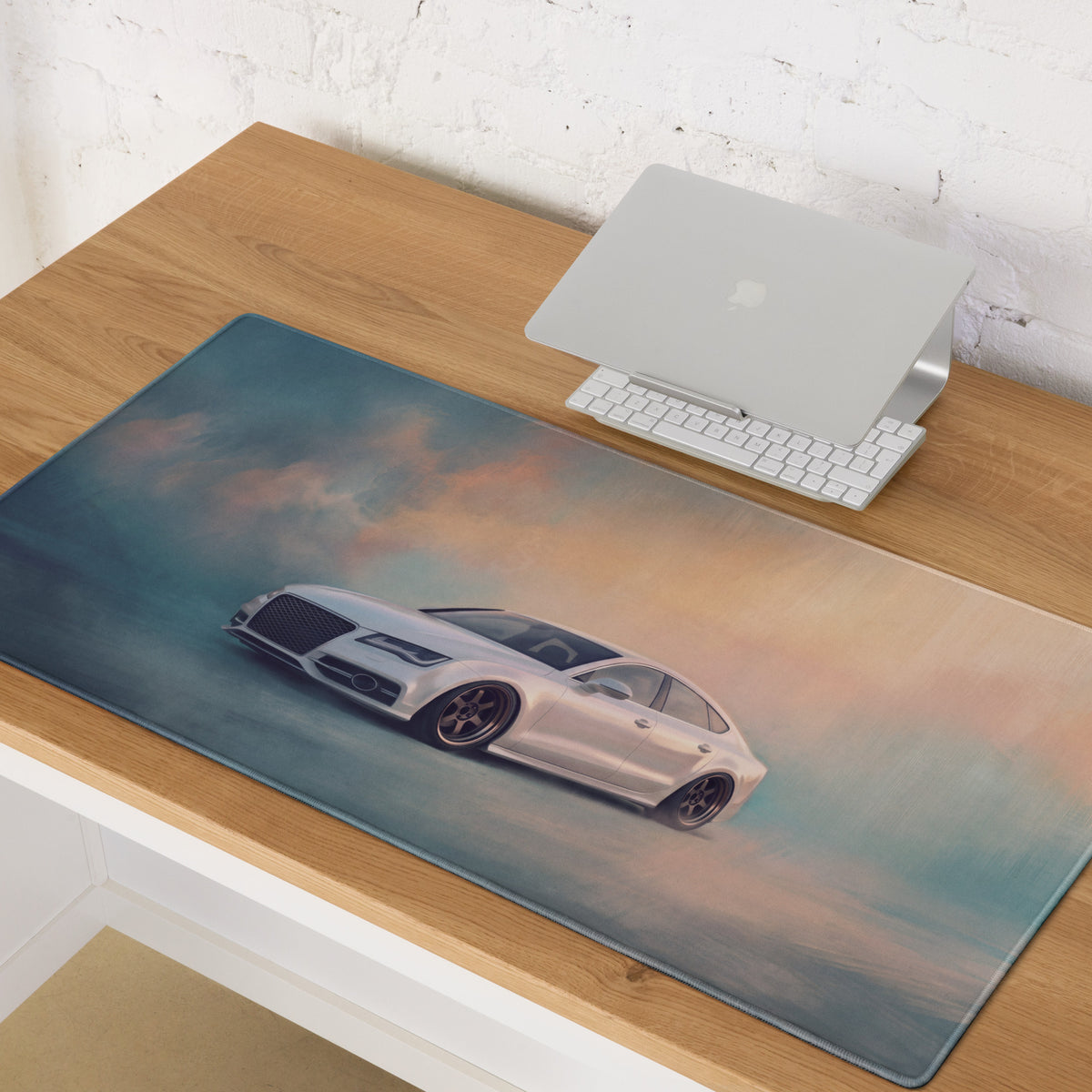 Audi A7 Inspired Pearl White Stance Desk Pad – Ultra-Glide Stitched Edge Gaming Mouse Mat