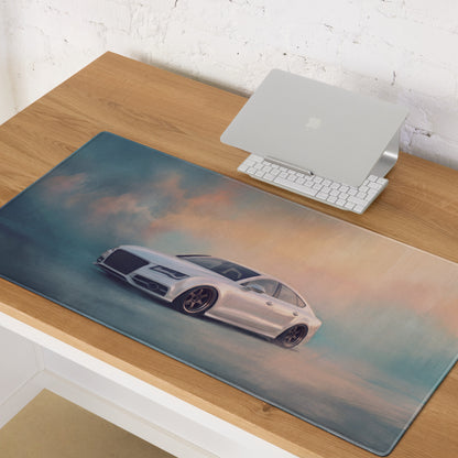 Audi A7 Inspired Pearl White Stance Desk Pad – Ultra-Glide Stitched Edge Gaming Mouse Mat