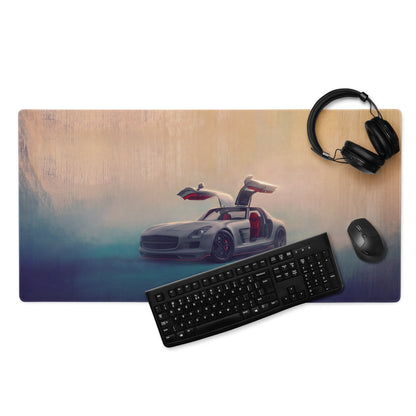 Mercedes-Benz SLS AMG Inspired Silver Gullwing Supercar Desk Mat – Low-Friction Cloth Setup Mousepad