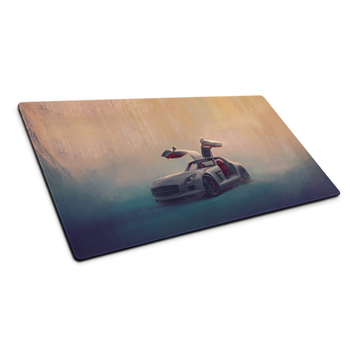Mercedes-Benz SLS AMG Inspired Silver Gullwing Supercar Desk Mat – Low-Friction Cloth Setup Mousepad