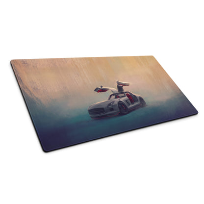 Mercedes-Benz SLS AMG Inspired Silver Gullwing Supercar Desk Mat – Low-Friction Cloth Setup Mousepad