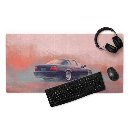 BMW 7 Series Inspired Dark Blue E38 Stance Desk Mat – Low-Friction Cloth Setup Mousepad
