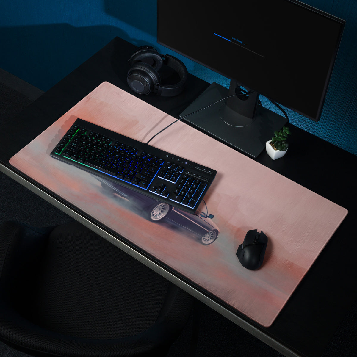 BMW 7 Series Inspired Dark Blue E38 Stance Desk Mat – Low-Friction Cloth Setup Mousepad