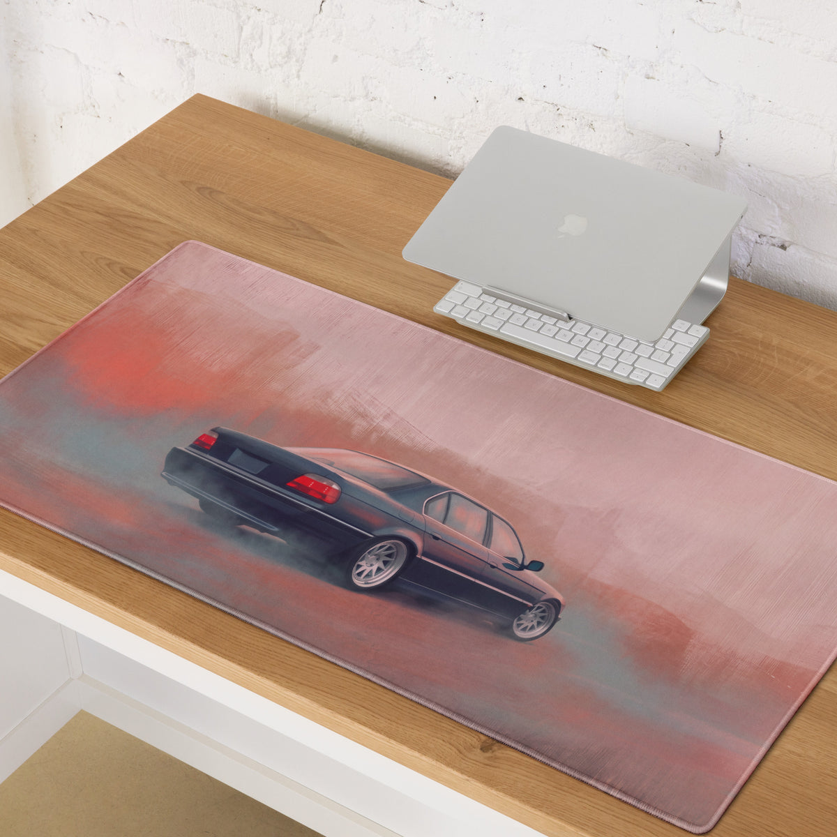 BMW 7 Series Inspired Dark Blue E38 Stance Desk Mat – Low-Friction Cloth Setup Mousepad