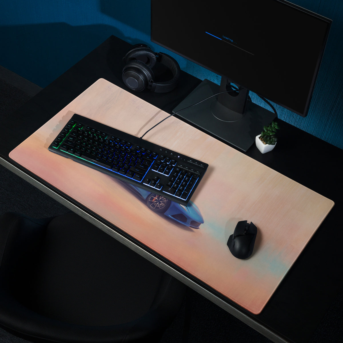 Lotus Emira Inspired Vibrant Blue Rear Desk Mat – High-Precision XL Gaming Mousepad