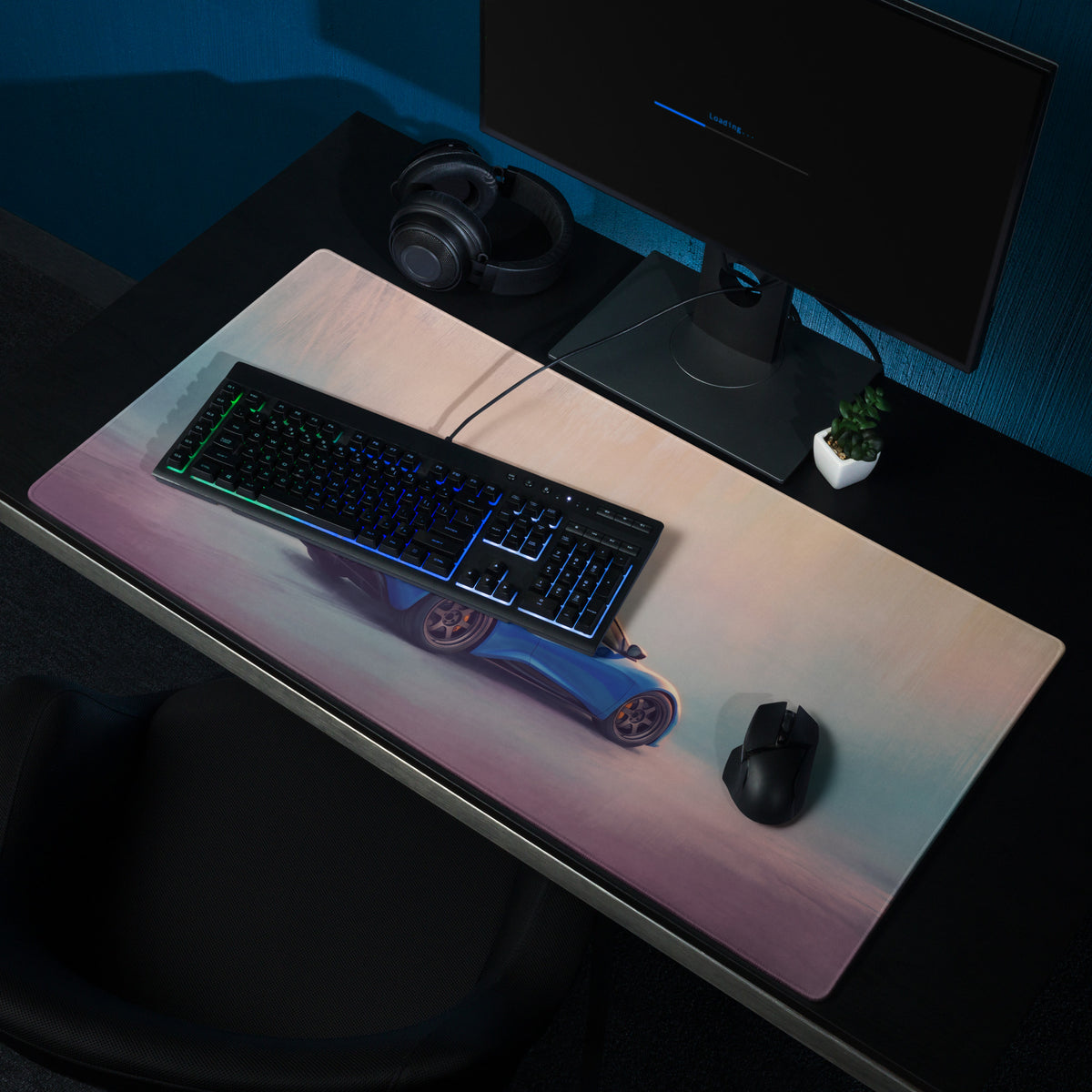 Lotus Emira Inspired Dynamic Blue Performance Desk Pad – Extended Non-Slip PC Mouse Mat