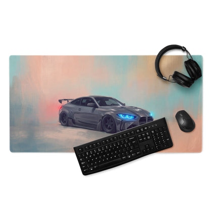 BMW M4 Inspired Dark Gray Widebody GT Wing Desk Mat – Ultra-Glide Stitched Edge Gaming Mouse Mat