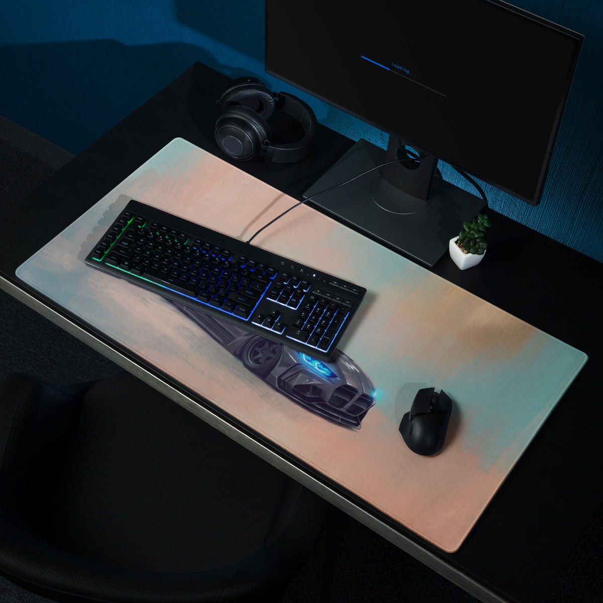 BMW M4 Inspired Dark Gray Widebody GT Wing Desk Mat – Ultra-Glide Stitched Edge Gaming Mouse Mat