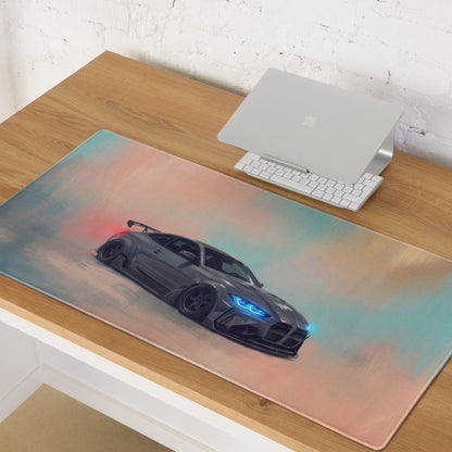 BMW M4 Inspired Dark Gray Widebody GT Wing Desk Mat – Ultra-Glide Stitched Edge Gaming Mouse Mat