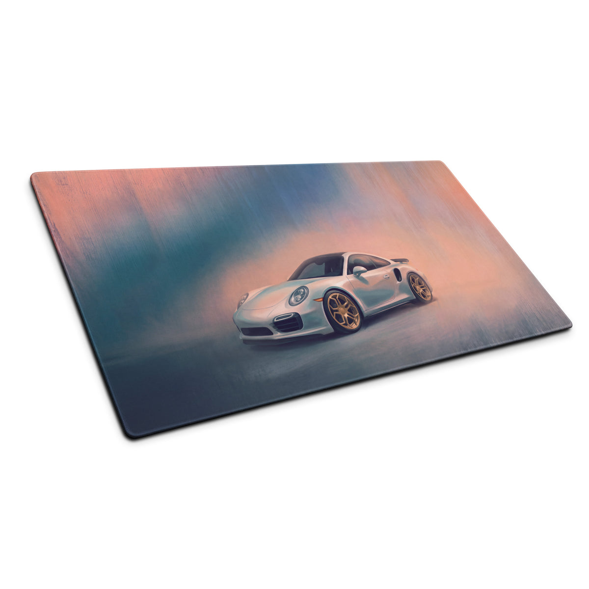 Porsche 911 Inspired Silver Gold Rim Turbo Desk Mat – High-Precision XL Gaming Mousepad