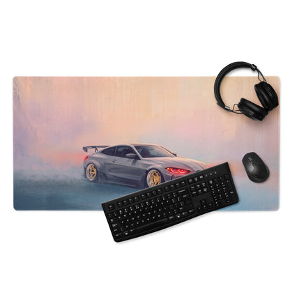 BMW M4 Inspired Gray Widebody GT Wing Desk Mat – Low-Friction Cloth Setup Mousepad
