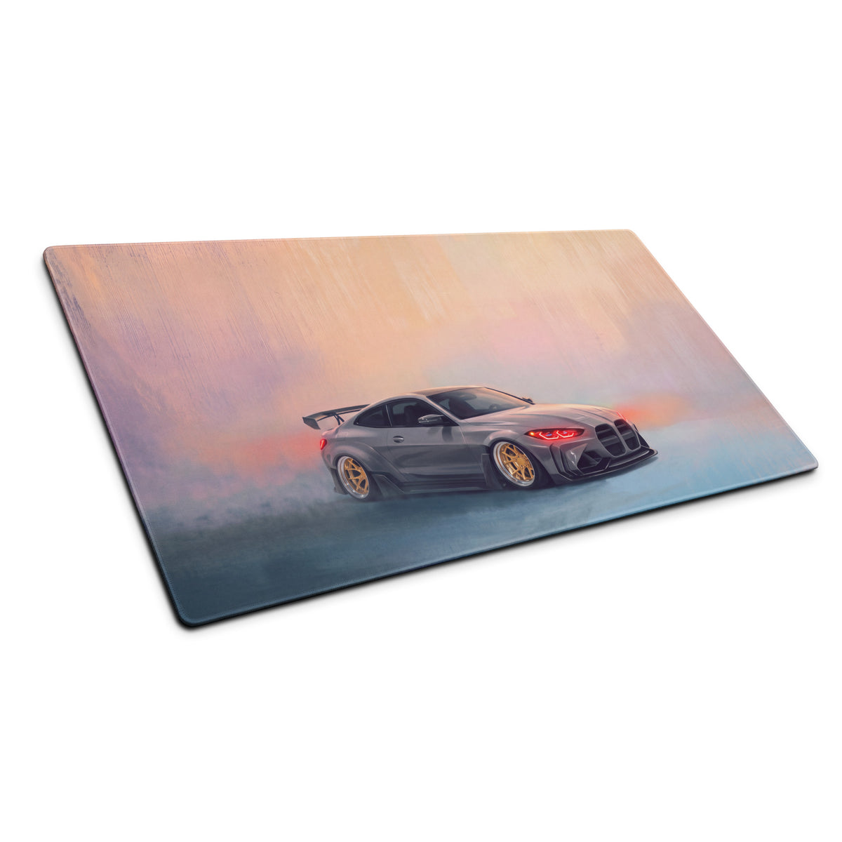 BMW M4 Inspired Gray Widebody GT Wing Desk Mat – Low-Friction Cloth Setup Mousepad