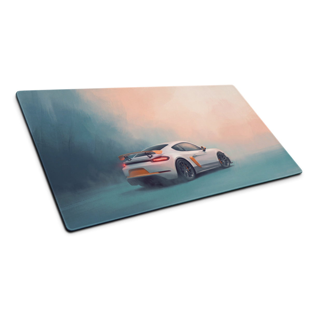 Porsche Cayman GT4 Inspired White & Orange Track Edition Desk Pad – Extended Non-Slip PC Mouse Mat
