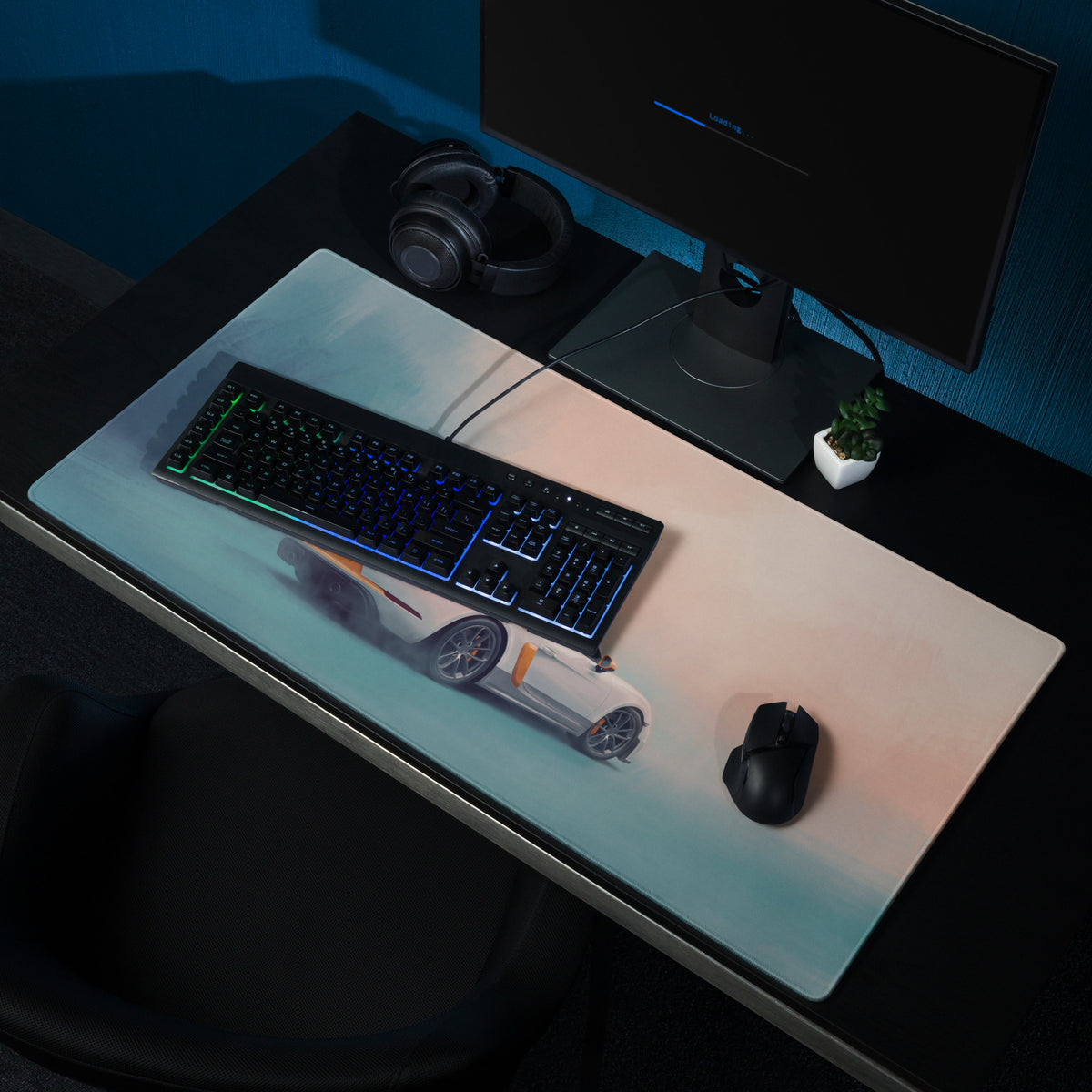 Porsche Cayman GT4 Inspired White & Orange Track Edition Desk Pad – Extended Non-Slip PC Mouse Mat